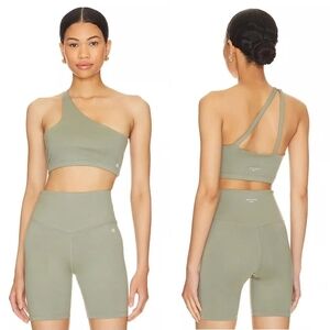 Anine Bing Olive Green Asymmetrical Top Sports Bra